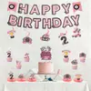 Decoraciones para Fiesta de Cumpleaños Temática Rosa Transfronteriza, Adornos para Pastel, Banderines Triangulares, Banderines de Letras, Decoraciones Colgantes, Accesorios de Ambiente