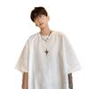 Camiseta blanca de manga corta para hombre, de verano, de marca de moda, estilo americano, de calle alta, holgada, informal, para parejas, de moda, de cinco puntos, de algodón puro.