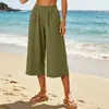 Pantalones casuales de pierna ancha cropped plisados de cintura elástica con bolsillos, holgados, de talla grande, para primavera y otoño del sudeste asiático, para comercio exterior