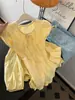 Camisa Larga Bordada con Encaje Amarillo Cremoso para Mujer, Top Exterior Dulce de Primavera con Textura Jacquard y Lazos al Frente