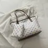 Bolsa tote de bolinhas doce e chique estilo coreano, novo conjunto de duas peças, bolsa de ombro, grande capacidade, casual, bolsa de mão para estudante