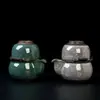 Olla Portátil de Hielo Negro Taza Rápida para Invitados Una Olla Dos Tazas Cerámica Agrietada por Hielo Juego de Té de Viaje Traje Tetera Portátil para Exteriores