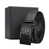 Cinturón de cuero con diseño de ondas de agua negro para hombre, cinturón de vestir con logo para pantalones, primera capa de piel de vaca, aleación de zinc, venta directa de fábrica