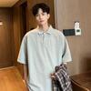 Tejido de Malla Transpirable con Cuentas Panel de Luz Color Sólido Camiseta Suelta de Manga Corta Polo de Solapa para Hombre