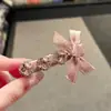 Presilha de cabelo com strass em formato de coração e laço rosa, presilha lateral, grampo de cabelo, presilha para franja da testa, grampo de cabelo para mulheres