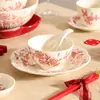 Conjunto Retro de Tigela e Prato de Cerâmica Chinesa para Uso Doméstico, Presente de Inauguração de Casa e Casamento, Caixa de Presente com Tigela e Prato, Venda por Atacado de Louça Vermelha e Hashis
