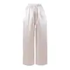 Pantalones Casuales Versátiles de Satén de Acetato con Cintura Alta y Cordón, Transpirables y Frescos, de Corte Holgado, Pierna Ancha y Largo Hasta el Suelo