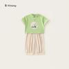Envío Gratis Ropa Infantil Para Niñas Conjunto de Verano Estampado de Dibujos Animados Manga Corta Color Sólido Casual Conjunto Infantil de Dos Piezas con Pantalones Cortos