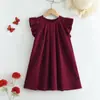 Vestido de Manga Flare para Meninas 2026 Verão Novo Estilo Cor Sólida Vestido com Babados Europeu e Americano Venda Quente Transfronteiriça