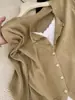 Blusa de Tricô Patchwork de Renda Cáqui Falsa Duas Peças Manga Longa Outono Única Bonita Suave Versátil Camada Base