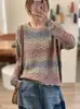 Otoño 2026 Transfronterizo Nuevo Hilo de Algodón Retro Holgado Bloque de Color Cuello Redondo Simple Versátil Casual Suéter de Punto Mujer