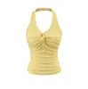 Top de Tirantes Estilo Americano Chica Picante con Diseño Nudo y Almohadillas en el Pecho, Camisola Corta Ajustada al Cuerpo con Cuello Halter y Escote Profundo en la Espalda