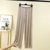 Pantalones Anchos de Modal Talla Grande para Mujer Cintura Alta Color Sólido Plisados Casuales Pantalones de Verano Finos Holgados
