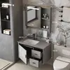 Conjunto de Gabinete de Banheiro Mofinda em Liga de Alumínio Espacial com Lavatório e Pia Cerâmicos Integrados