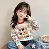 2026 Moderna Linda Camiseta de Rayas de Manga Larga para Niños de Primavera y Otoño Nuevo Estilo Algodón Puro Nuevo Estilo Camiseta Base para Niños y Niñas