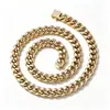 Collar de acero inoxidable con cierre de resorte y circonita cúbica transfronterizo, cadena de eslabones cubanos de oro de 14 quilates con cierre de resorte, cadena de acero de titanio, disponible para dropshipping