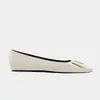 Zapatos Planos de Punta Cuadrada Versión Alta Color Gris Elefante RV con Hebilla Cuadrada para Mujer, Estilo Francés con un Toque de Lujo, Piel Genuina, Zapatos de Ballet Internos que Aumentan la Altura
