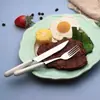 Vajilla de acero inoxidable y cerámica, cuchara con mango de cerámica simple, tenedor, palillos, cuchillo, tenedor, cuchara de acero inoxidable para comida occidental, batidor de huevos