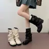 Botas Martin de tacón alto y plataforma 2026, botas de jinete que aumentan la altura, de moda para primavera y otoño, estilo retro, nuevo modelo de invierno, punta redonda plisada