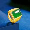 Anillo de oro Lingteng de ágata de imitación de moda europea y americana, personalidad simple, anillo de esmeralda de calcedonia roja para hombres, anillo al por mayor