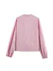 Comércio Exterior Transfronteiriço Roupas Femininas Moda Outono e Inverno 2025 Estilo Europeu e Americano Camisa de Manga Longa com Listras e Gola Alta de Botão Único para Mulheres