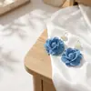 Aretes de Flor de Tela de Mezclilla Azul Dulces y Frescos Estilo Coreano para Mujer, Diseño de Nicho, Aretes Versátiles y Elegantes