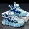 Sapatos infantis para meninos e meninas, verão, malha oca respirável, fivela giratória, crianças de meia-idade e maiores, alunos do ensino fundamental, calçados casuais esportivos