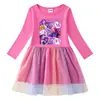 Vestido de Princesa de Malla con Lentejuelas Arcoíris para Niñas, Manga Corta de Verano, Manga Larga de Primavera y Otoño, Estilo Kpop Cazador de Demonios