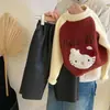 Conjunto de Otoño e Invierno para Niñas 2026 Nuevo Estilo Coreano Suéter de Punto Grueso para Niños con Forro de Felpa Pantalones de Cuero de Invierno Conjunto de Dos Piezas Moderno