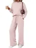 Conjunto de top de cuello redondo de manga larga para mujer, superventas transfronterizo para otoño e invierno, y pantalones de pierna ancha con cordón y bolsillos, ropa casual holgada