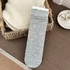 Calcetines de encaje de lunares grises de moda para mujer, otoño e invierno, con accesorios de lazo, calcetines elegantes hasta la pantorrilla