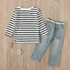 Estilo europeo y americano Primavera y Otoño Nuevo traje para niñas top de manga larga a rayas + Pantalones vaqueros conjunto de dos piezas ins