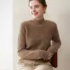 Nuevo Suéter de Cachemira para Mujer Otoño e Invierno Cuello Medio Alto Parte Inferior Retorcida Suéter Básico Estilo Dulce Holgado Aspecto Adelgazante Suéter Pulóver
