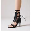 Sandalias de Tacón Alto Nuevas para Mujer de Primavera y Verano, Dulces Suelas de Goma, Zapatos Negros de Talla Grande para Mujer, Tacones Altos Romanos de Boca de Pez con Cordones