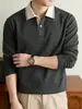 Camisa polo de lino de manga larga para hombre, nuevo estilo otoño e invierno, camiseta de cuello camisero de lujo ligero, prenda interior casual para hombres jóvenes y de mediana edad