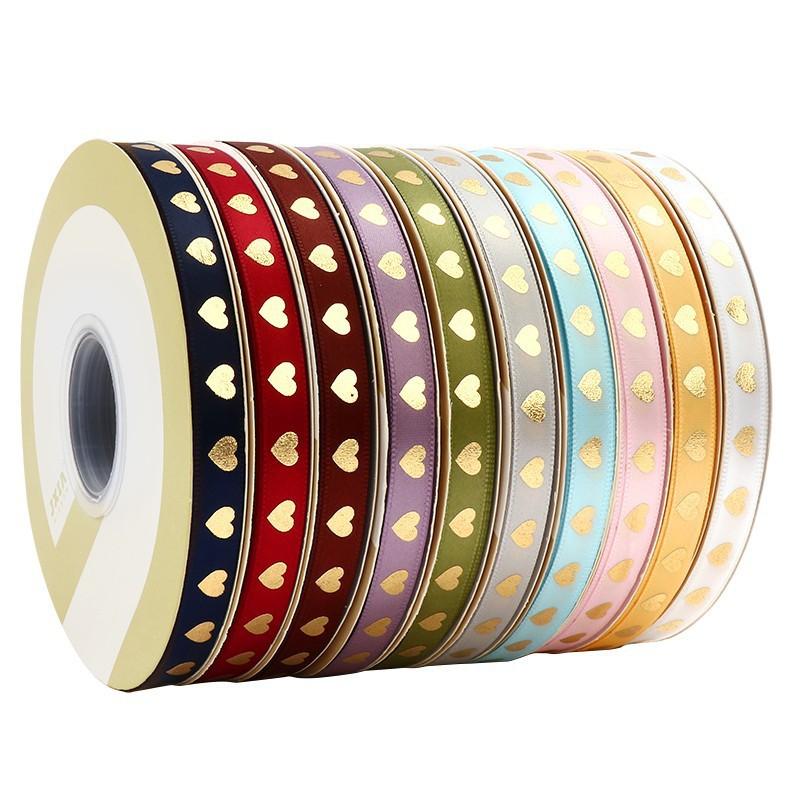 1cm烫金爱心丝带花束礼盒蝴蝶结礼品鲜花包装丝带缎带花束装饰