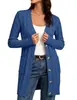 Exportação Transfronteiriça Amazon Outono e Inverno Novo Suéter Tricotado Longo Torcido Cardigan Jaqueta Feminina Cor Pura Botão Bolso