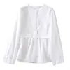 Camisa Casual Rayada de Nuevo Diseño Primavera 2026 para Mujer, Top Elegante de Nicho Blanco con Cuello Redondo para Mujer