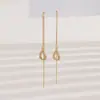 Brincos Longos com Franjas de Gota d'Água, Brilhantes Vazados com Diamantes, Simples Elegantes, Estilo Lady, Efeito Emagrecedor, Tendência Exclusiva Europeia e Americana