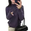 Suéter de punto para mujer con cuello semialto fruncido, cuentas florales, estilo nuevo otoño e invierno 2026, diseño holgado