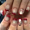 Coleção de nail art de Natal transfronteiriça: Pontas de unha pré-desenhadas, prontas para usar e adesivos para unhas postiças, 24 peças, designs de nail art de Natal removíveis
