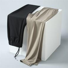 Pantalones de hombre de alta gama, pantalones de verano de seda fina, pantalones casuales elásticos de secado rápido para hombre, pantalones rectos con cintura elástica para hombre