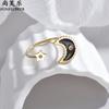Estilo étnico transfronteiriço de aço inoxidável diamante lua estrela anel de abertura luz de luxo nicho de jóias design Yiwu atacado