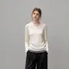 Blusa de tricô branca com patchwork de malha e gola V de manga longa, estilo coreano, para mulheres, outono/inverno, corte justo, 9517