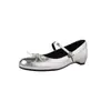 Sapatos Casuais Confortáveis e Macios para Mulheres, Sapatos Mary Jane de Pele de Ovelha com Bico Redondo e Fivela Prateada, Boca Rasa, Saltos Plataforma para Todas as Estações para Mulheres