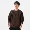 Ropa de Hombre Fengshe / Sudadera Rayada de Hombro y Manga Larga para Hombre, Camiseta de Manga Larga con Cuello Redondo, Top de Punto Moderno Estilo Americano