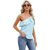 2024 Amazon AliExpress primavera e verão novo ombro simples babado cor sólida colete top plissado para mulheres