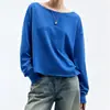 Moletom curto estilo coreano ombro a ombro com decote grande, ombros caídos, mangas morcego, top de modelagem solta, top casual ombro a ombro para mulheres