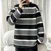 Camiseta de rayas con cuello redondo, corte holgado y manga larga, estilo casual y versátil para hombre, estampado digital, top de otoño/invierno, estilo ins para mujer