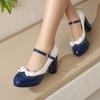 Zapatos de Mujer para Primavera y Otoño Charol Bloque de Color Tacón Tacón Alto Mary Jane Tacones Altos de Mujer Hebilla de Lazo Zapatos Lolita para Mujer